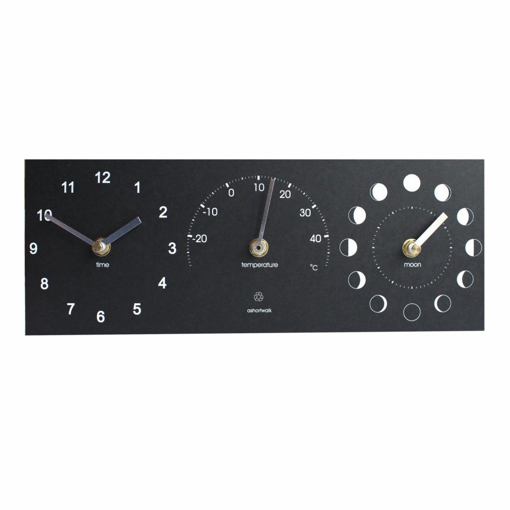 Moon, thermometer and time clock black