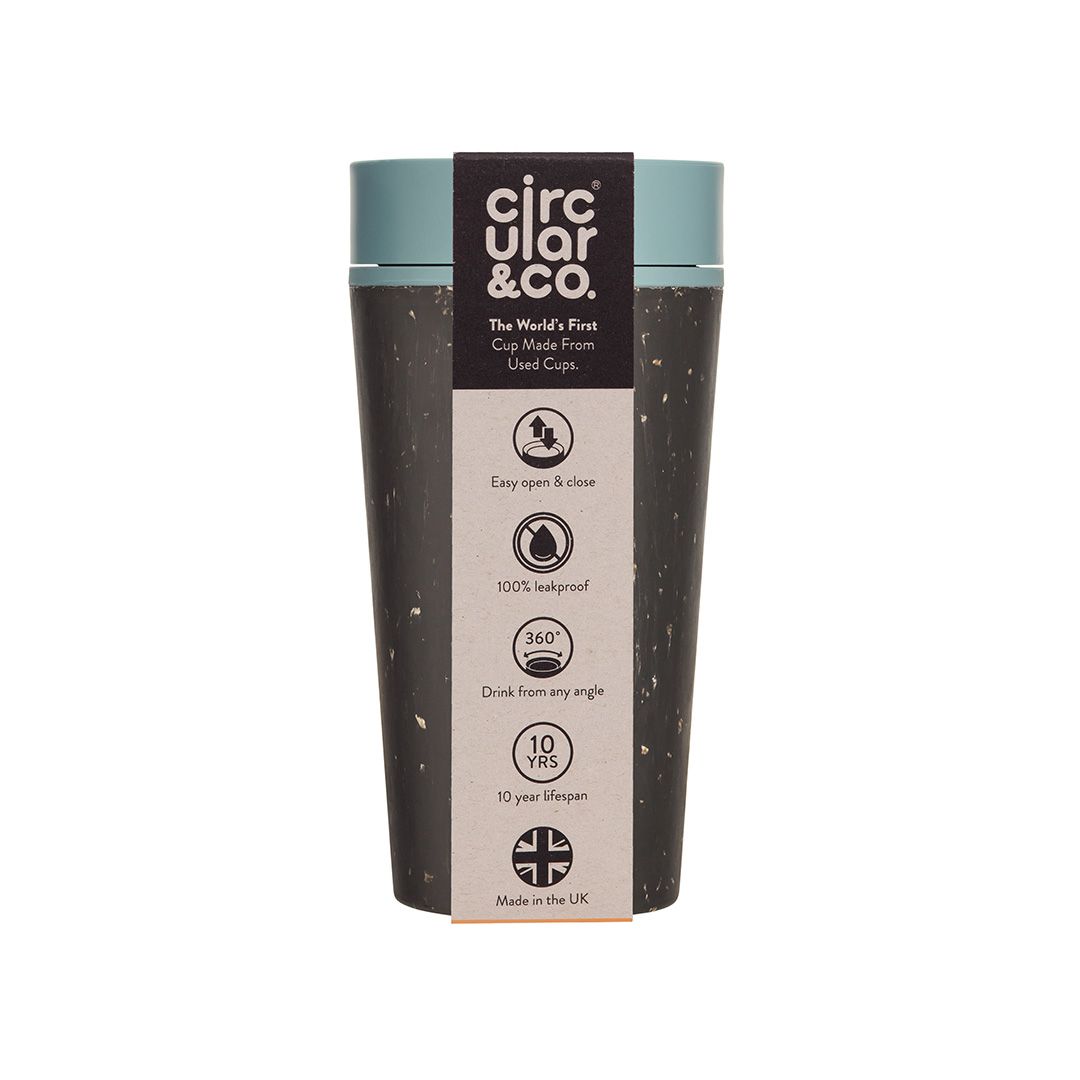 Circular Reusable Coffee Cup Black and Blue