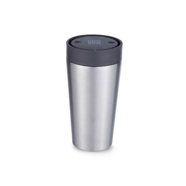 12oz reusable stainless steel travel mug with black lid