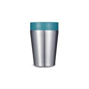 steel reusable cup with green lid