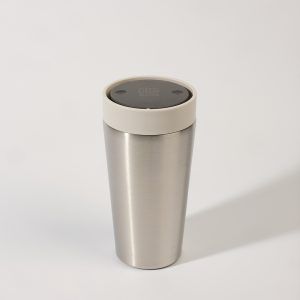 steel reusable cup with white lid