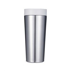 steel reusable cup with white lid