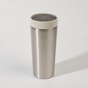 steel reusable cup with white lid