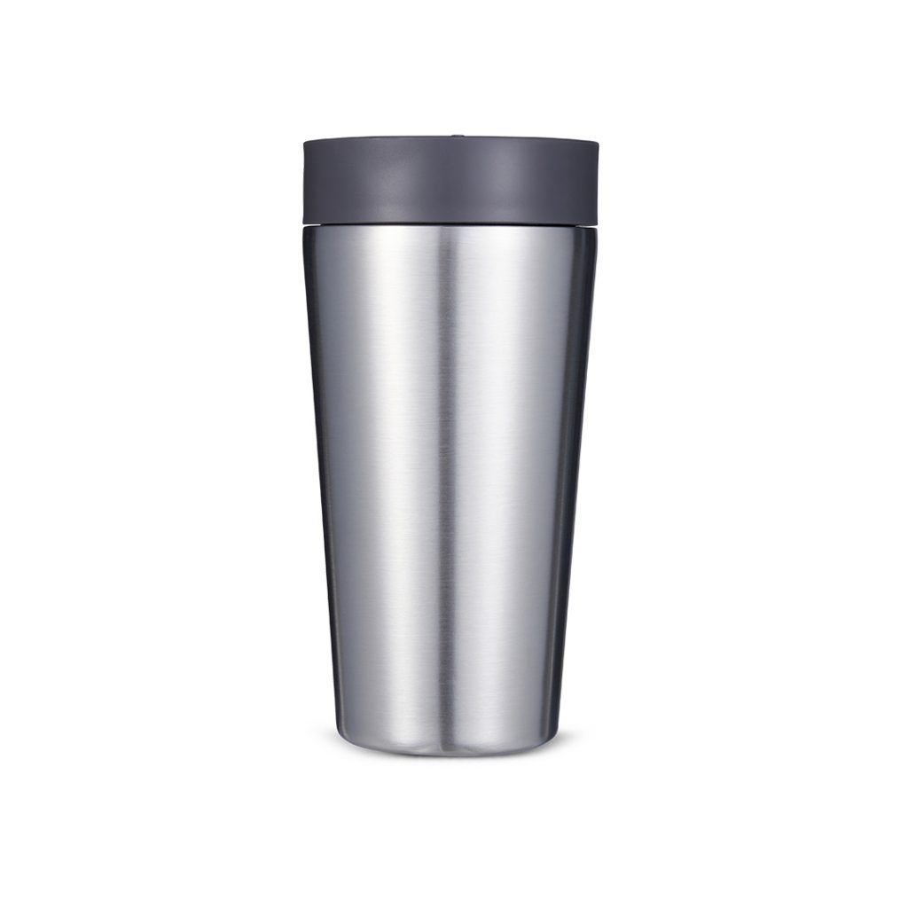 steel reusable cup with grey lid