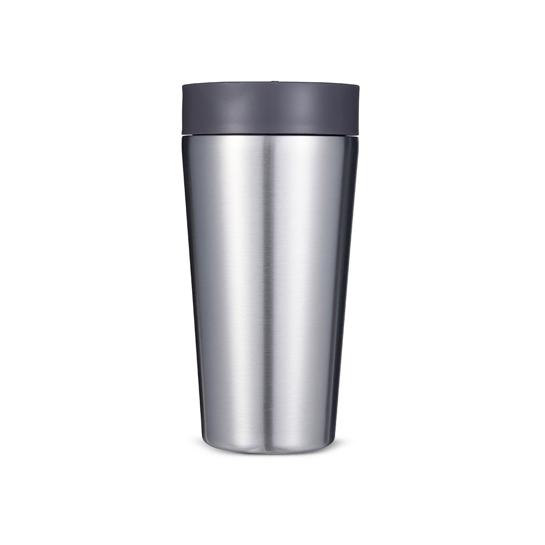 steel reusable cup with grey lid