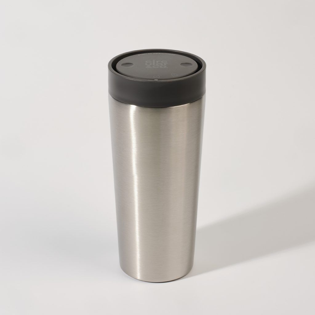 steel cup with grey lid