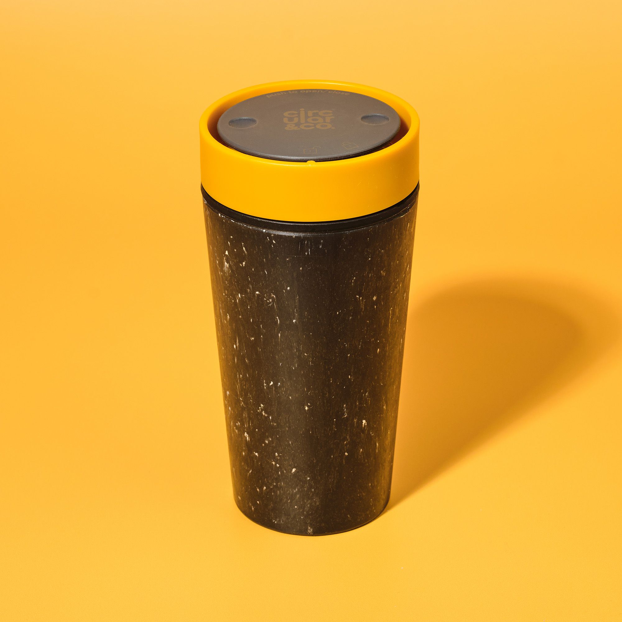 Circular&Co Reusable Coffee Cup Made From Paper Cups Grey & Mustard Yellow 12oz