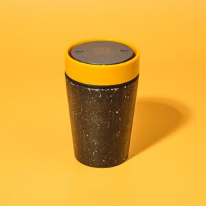 Circular&Co Reusable Coffee Cup Made From Paper Cups Grey & Mustard Yellow 8oz