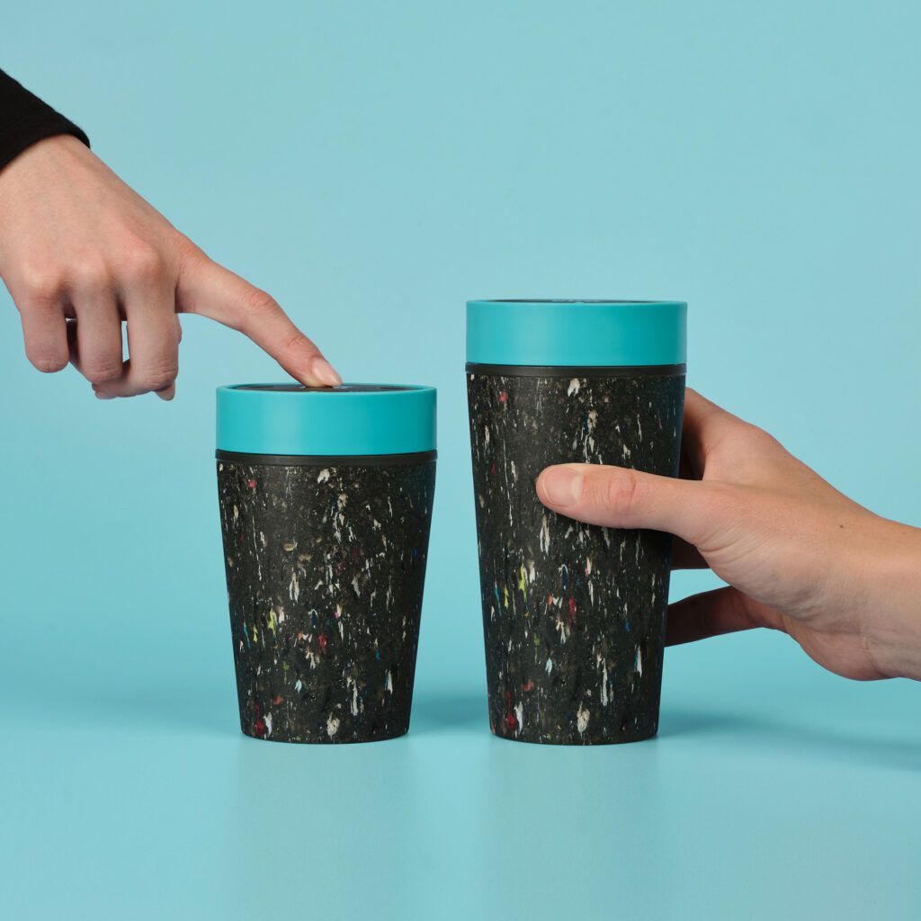 Circular&Co Reusable Coffee Cup Made From Recycled Trainers Electric Blue Push Top Lid